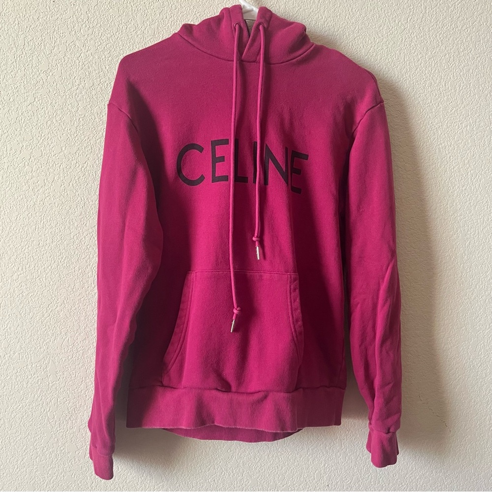 Celine Pink Graphic Drawstring Pullover Hoodie wi… - image 1